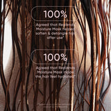 Close-up of wet hair with text overlay about Replands Moisture Mask's effectiveness.
