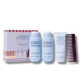 Nak Hair Hydrate Signature Set with shampoo, conditioner, treatment, and comb on a white background