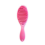 Pink curly hairbrush on a white background