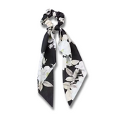 Black Floral Dot Satin Scarf Scrunchie