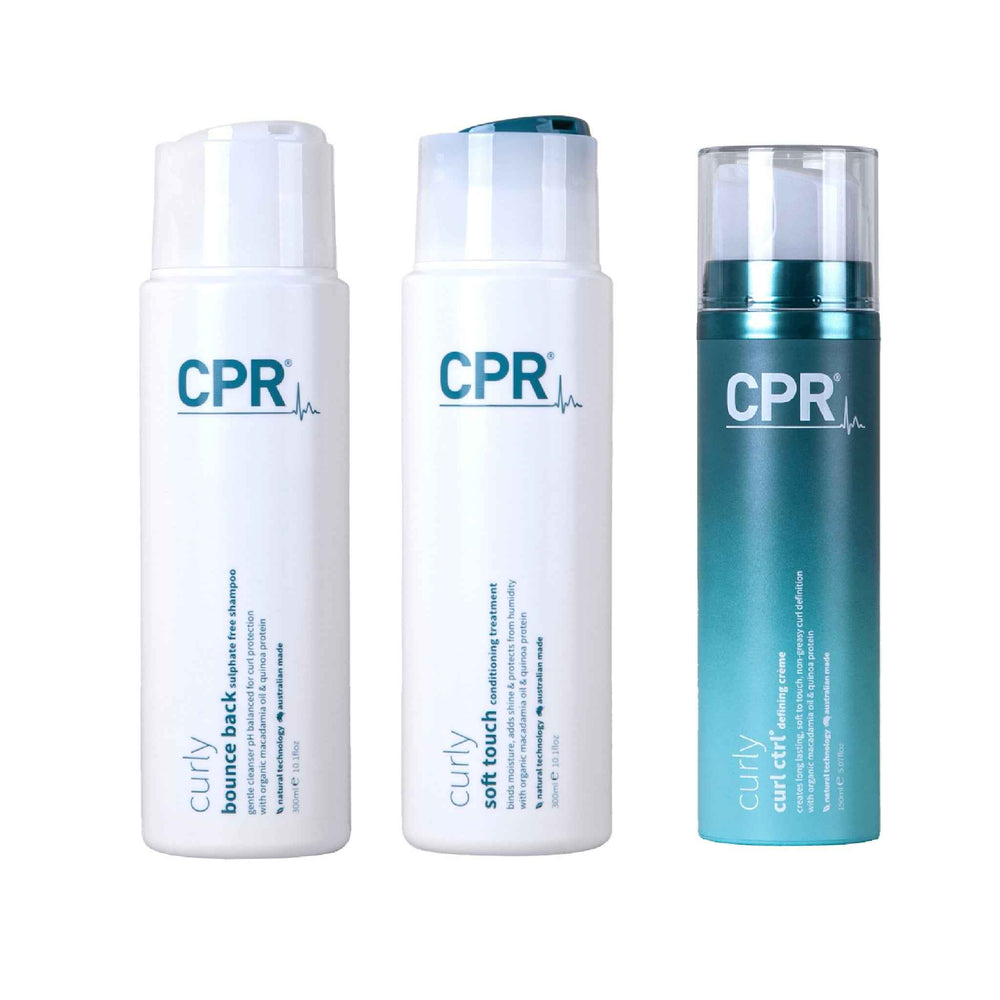 CPR Curly Bounce Back Sulphate Free Shampoo, Conditioner and Defining Creme Trio