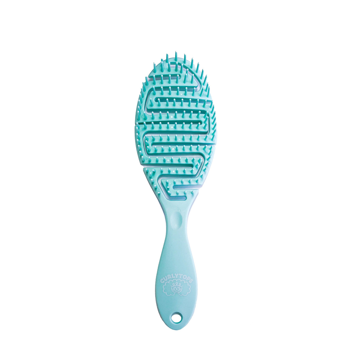 Blue curly hair brush on a white background