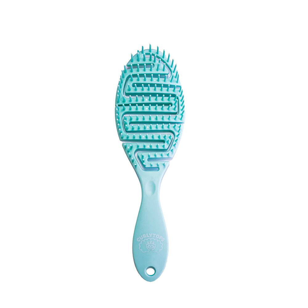 Blue curly hair brush on a white background