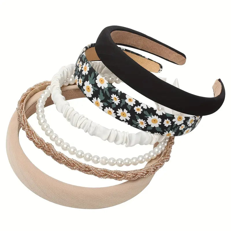Fashion Headbands Black & Black with Daisies
