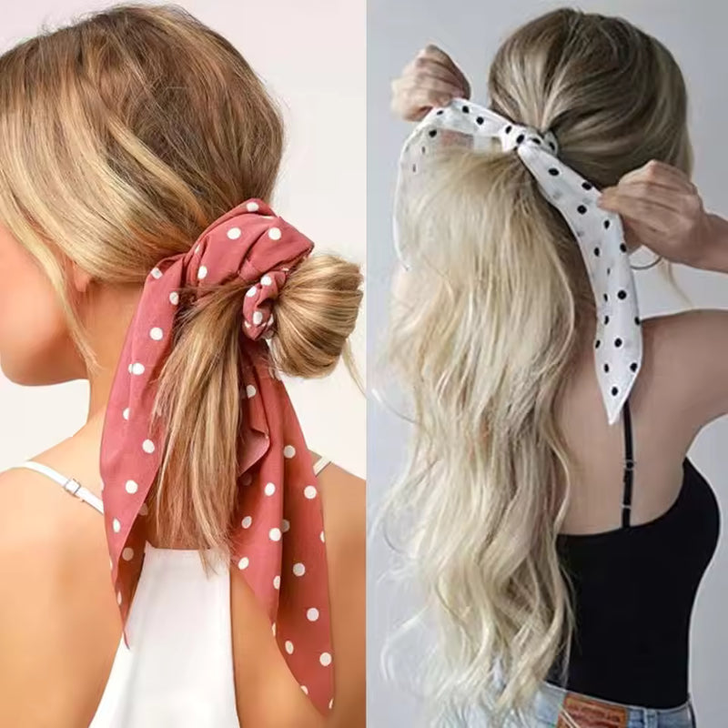 Black Polka Dot Scarf Scrunchie