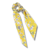 Yellow Floral Dot Satin Scarf Scrunchie