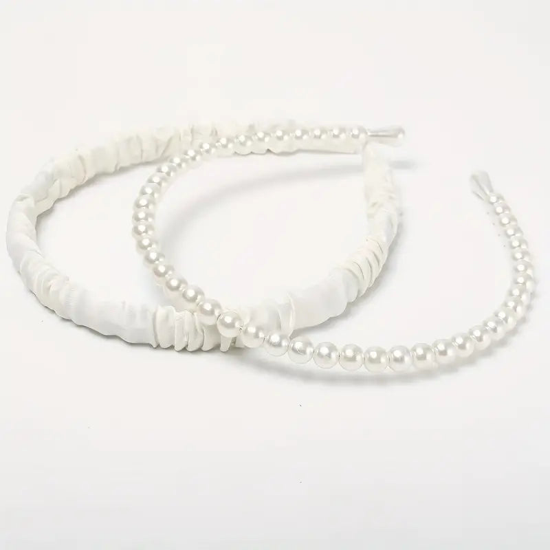 Fashion Headbands White Scrunchie & Faux Pearl