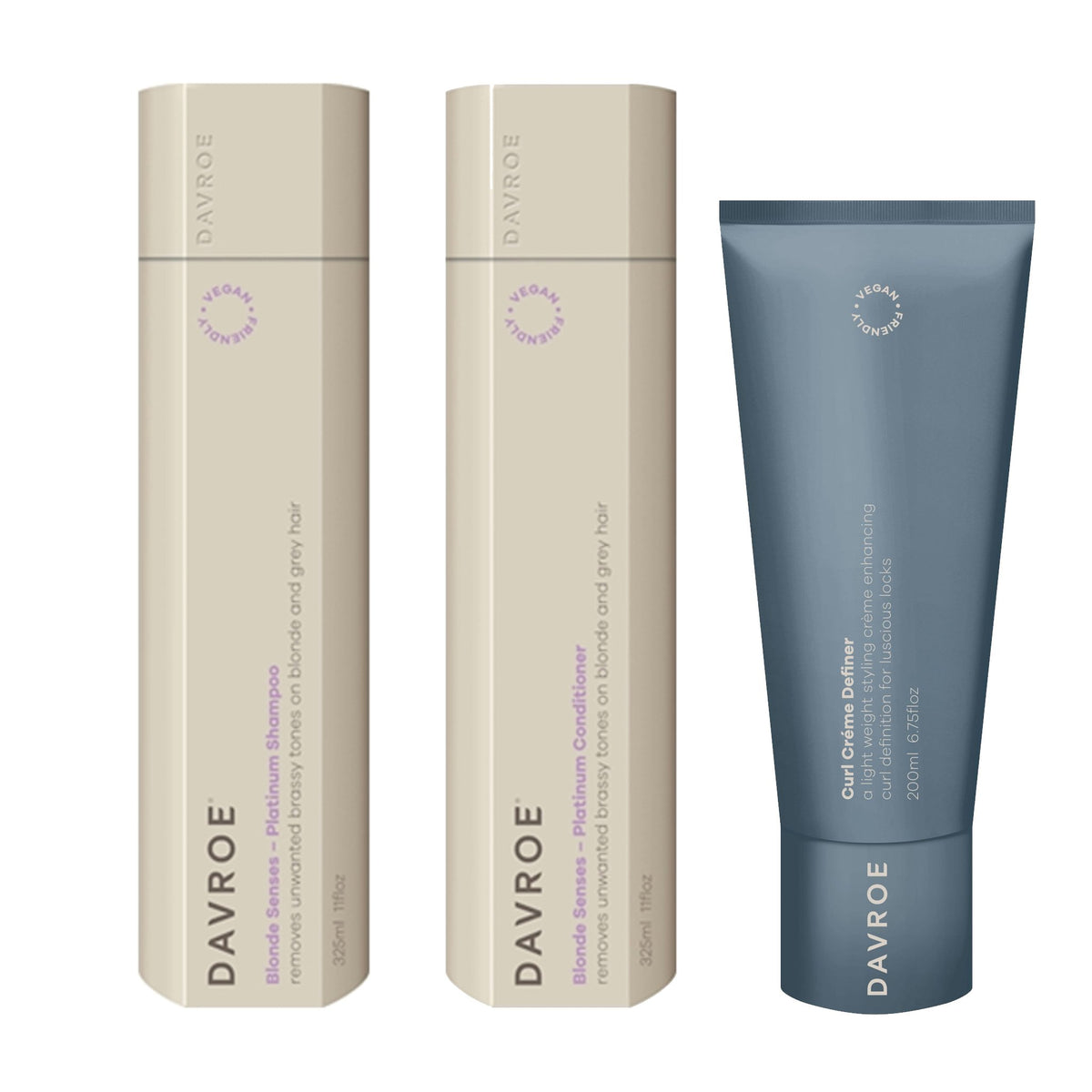Davroe Blonde Senses Platinum Shampoo, Conditioner and Curl Crème Definer Trio - Haircare Superstore
