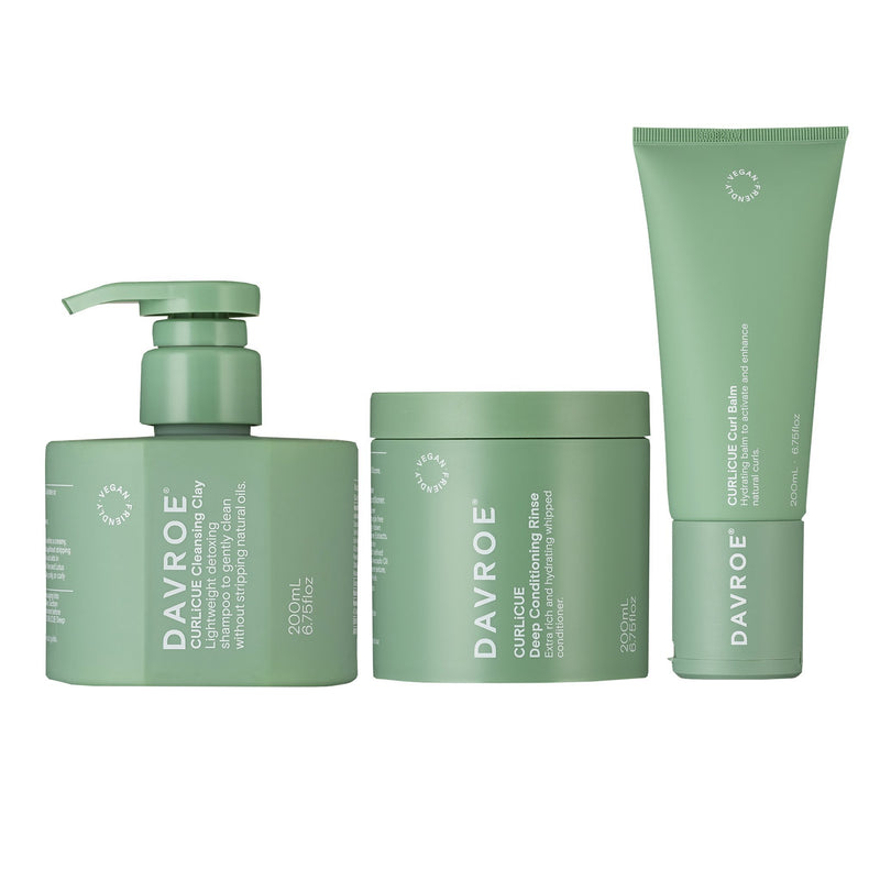 Davroe CURLiCUE Cleansing Clay, Conditioning Rinse and Curl Balm Trio - Haircare Superstore